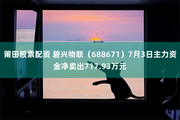莆田股票配资 碧兴物联（688671）7月3日主力资金净卖出717.93万元