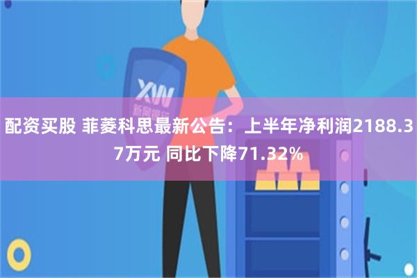 配资买股 菲菱科思最新公告：上半年净利润2188.37万元 同比下降71.32%