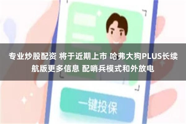 专业炒股配资 将于近期上市 哈弗大狗PLUS长续航版更多信息 配哨兵模式和外放电
