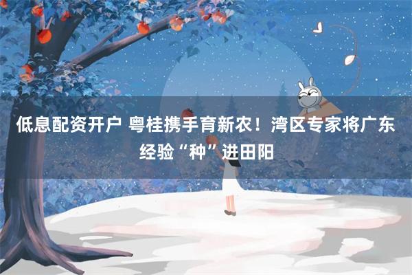低息配资开户 粤桂携手育新农！湾区专家将广东经验“种”进田阳